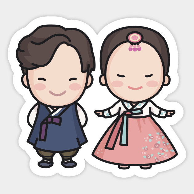 Cute Korean Wedding Couple in Traditional Clothing Cartoon Sticker by SLAG_Creative